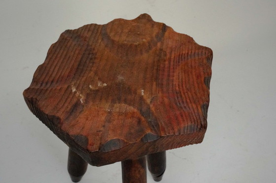 Image 1 of Set van drie vintage Italiaanse brutalistische houten krukken, jaren 60