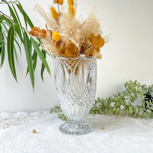 Kleine Vintage Glazen Vaas met Geometrisch Patroon