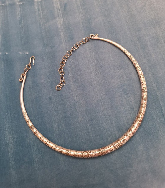 Image 1 of Sterling zilveren torque ketting, 54 cm halsomtrek - uniek stuk, omkeerbaar + houten doos