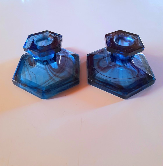 Image 1 of blauer Kerzenständer von Davidson Glass