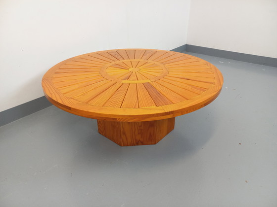 Image 1 of Round vintage pine coffee table from the 70s