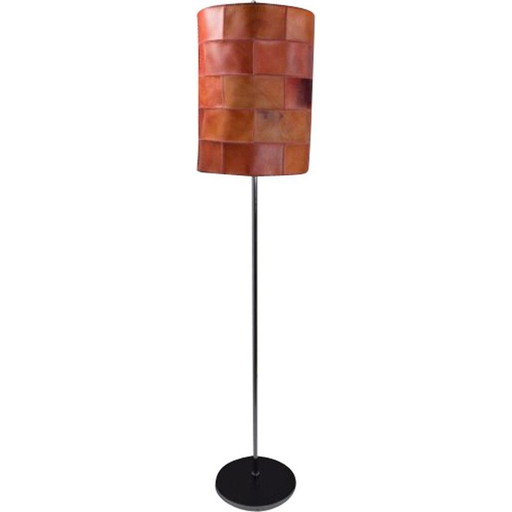 Vintage chromen en lederen patchwork vloerlamp 1970