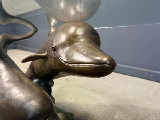 Image 1 of Mesa de centro en forma de delfín de bronce firmada por C Caudion, década de 1960