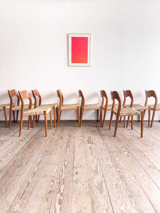 Image 1 of Set van 10 teakhouten eetkamerstoelen van Niels O. Møller voor J.L. Moller, model 71