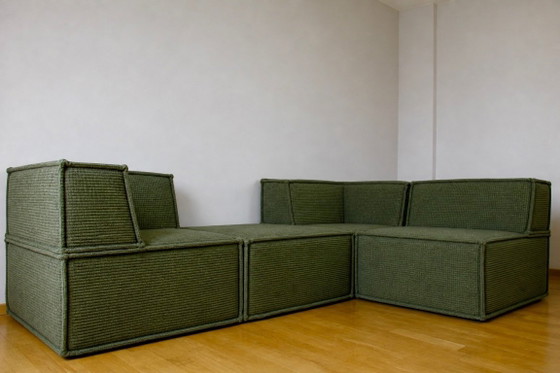 Image 1 of Modulaire bank, design uit het midden van de vorige eeuw, fluweel, koord
