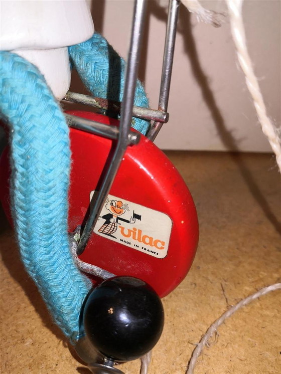 Image 1 of Rare Jouet Ancien Vilac En Bois Rétro Vintage Livreur De Lait Sur Tricycle / 60's