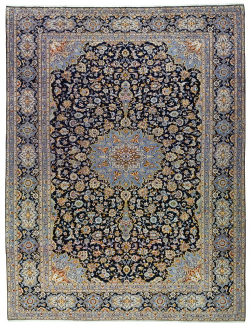 Tapis d'Orient Kashan noué à la main en liège - 396 x 304 cm | Laine de liège fine, médaillon classique & motif floral