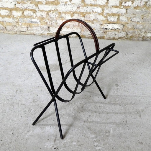 Brutalistischer Zeitungsständer aus Metall und Leder, 1960er