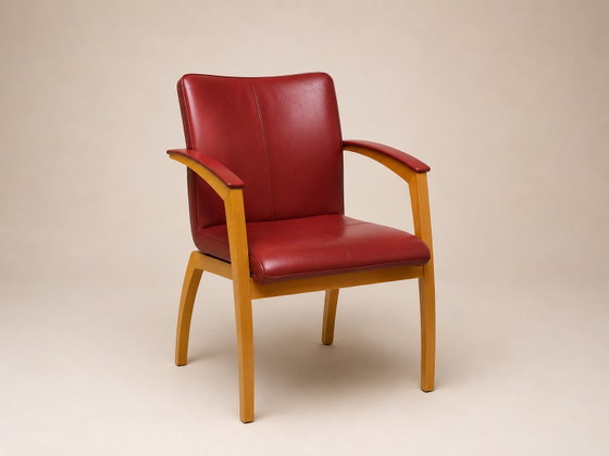 Leolux Camarilla | Set van 4 | Bordeauxrood | Hugo de Ruiter – Eetkamerstoelen, Leather, Wood (photo 8 of 8)
