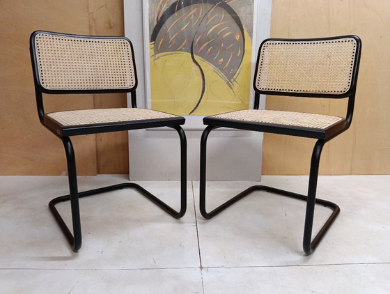 Image 1 of ALIVARMVSEVM 104. SET of 2 CESCA B32 Chairs (NEW) in Black Frame Limited Edition 
