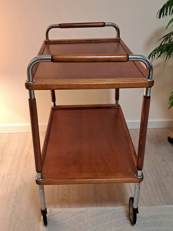 Serveerwagen in Thonet-stijl uit het midden van de 20e eeuw – Teak en chroom, designklassieker uit de jaren (photo 5 of 13)
