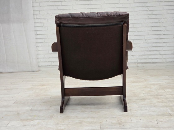 1970s, Scandinavian Armchair, Brown Furniture Leather. – Wood (photo 12 of 19)