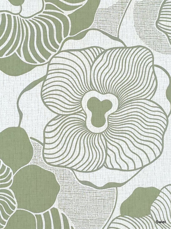 Image 1 of Papier peint floral vintage 14293 Vert olive et blanc rétro