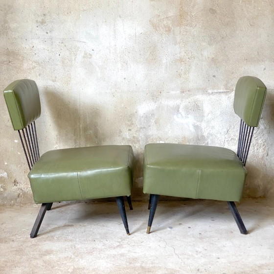 Image 1 of Paire de fauteuils vintage 1960's métal et simili-cuir vert