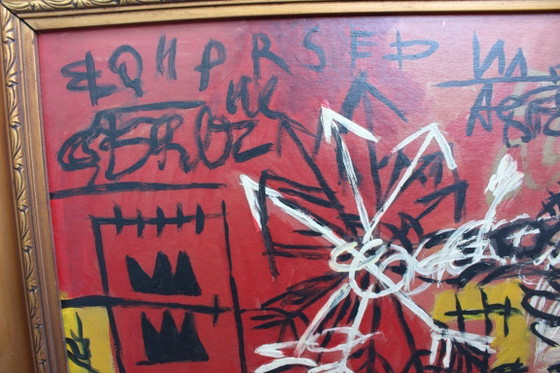 Image 1 of After Basquiat, Neo-Expressionist Composition, 1980s, Oil & Wood