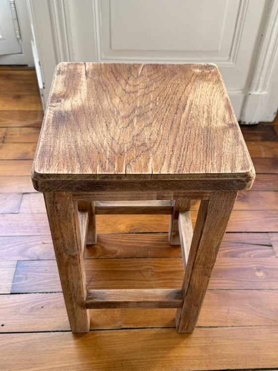 Image 1 of Brutalist stool in raw, aged-effect wood