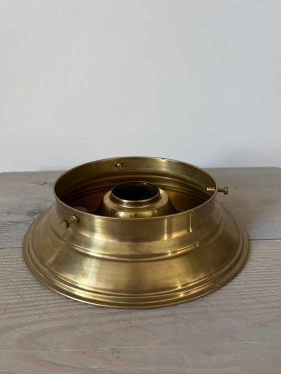 Image 1 of Marbled glass lampshade with brass base – Large amber-colored Murano style design / Art Deco