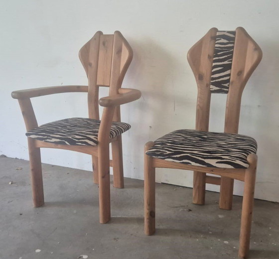 Image 1 of Brutalist pinewood dining chairs