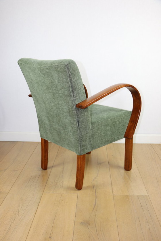 Image 1 of Bent vintage Art Deco loft armchair olive green