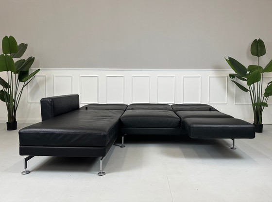 Image 1 of Brühl Moule Ecksofa Leder Sofa Couch Schlaffunktion Schwarz Dickleder
