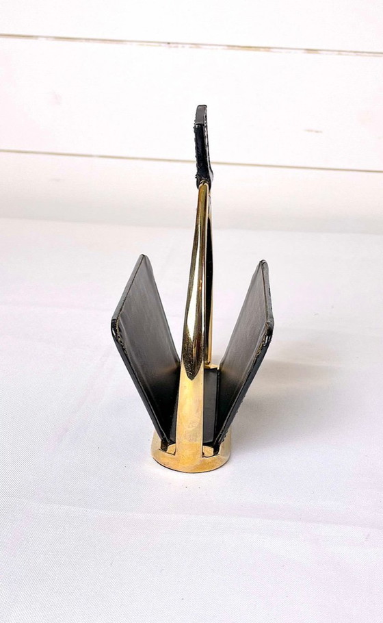 Image 1 of Portalettere in pelle e ottone di Maison Longchamps, metà secolo, Francia