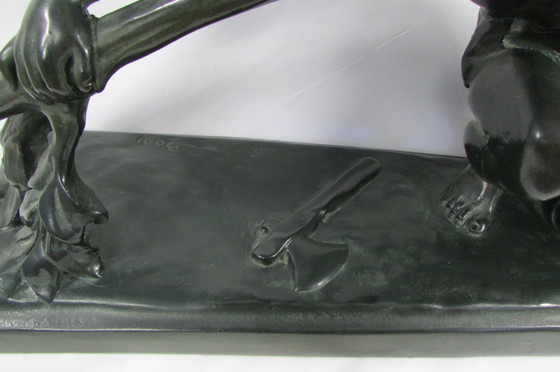 Image 1 of Plaster sculpture with a green bronze patina, signed BON