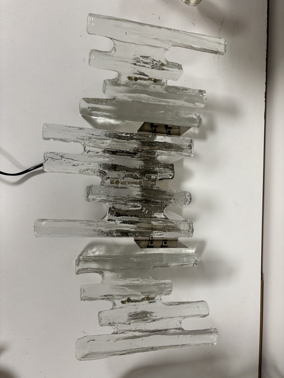 Image 1 of Gran lámpara de pared J.T. Kalmar 'PAN' en cristal hielo y níquel, años 70