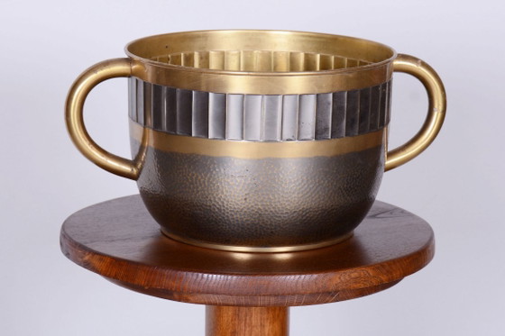 Originele Art Deco jardinière, professioneel gereinigd messing, Tsjechisch, jaren 1910 – Plantenbak, Brass (photo 6 of 9)