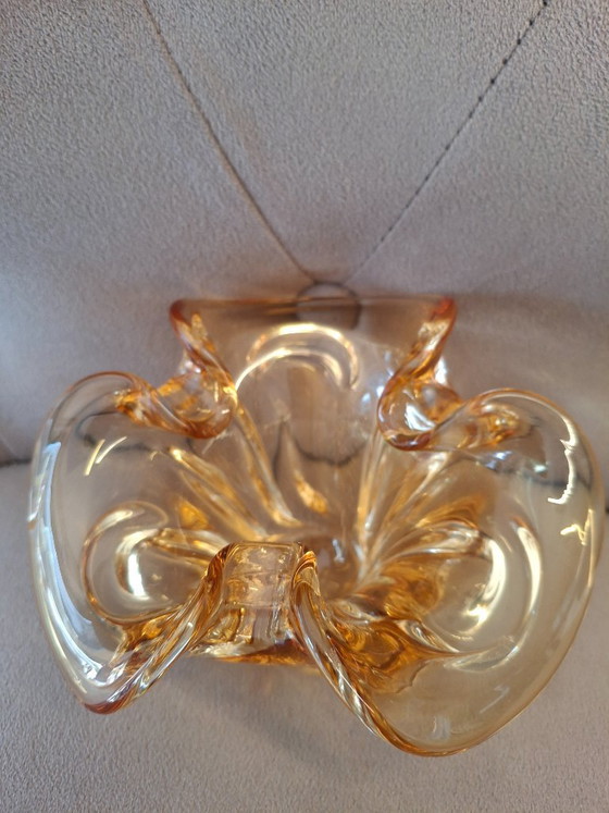Image 1 of Vintage glazen schaal | Chribska jaren 70 | Amberkleurig