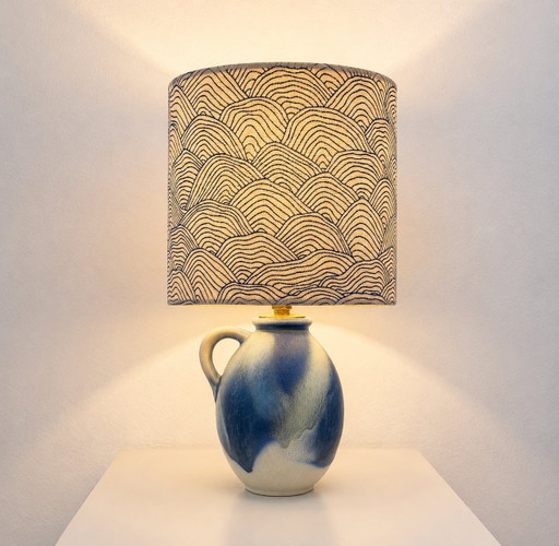 Small wireless West German Pottery vase lamp with Japanese shade