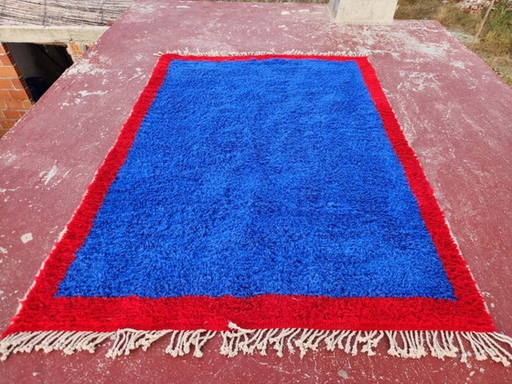 Image 1 of Bold Blue Moroccan Rug 250x180 cm – Handmade Berber Wool Rug – Contemporary Beni Ourain Carpet – Modern Statement Area Rug