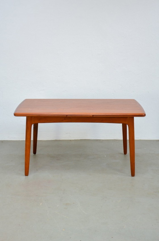 Image 1 of Eettafel van Svend Åge Madsen, Deense teakhouten keukentafel, mid-century, uitschuifbaar, jaren 60