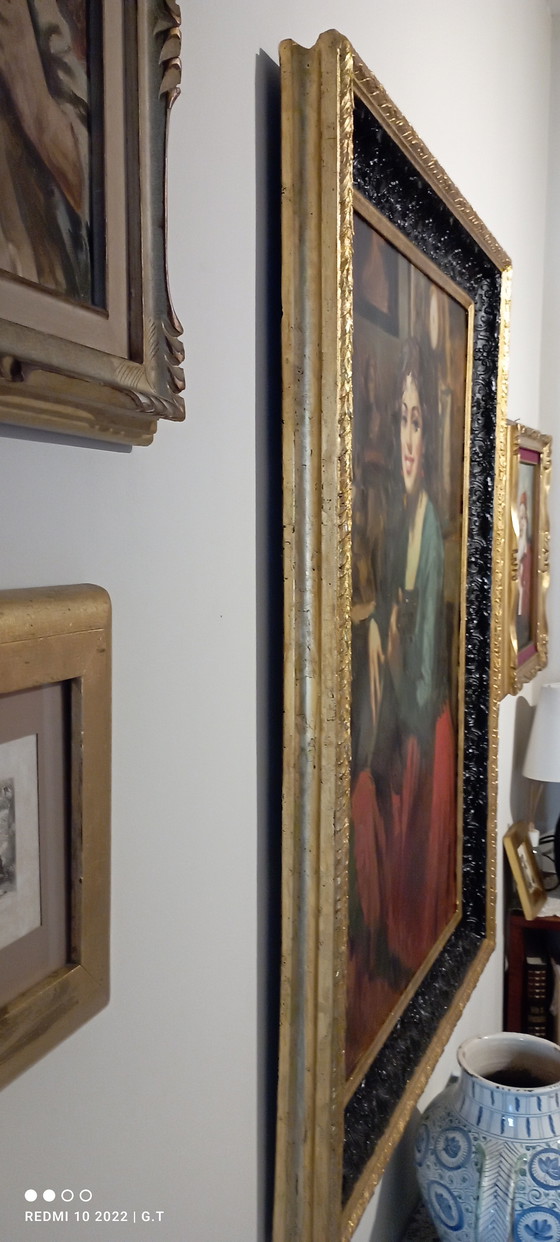 Image 1 of ANTIQUE LARGE PAINTING OF A MANDOLIN PLAYER FROM THE 19TH CENTURY