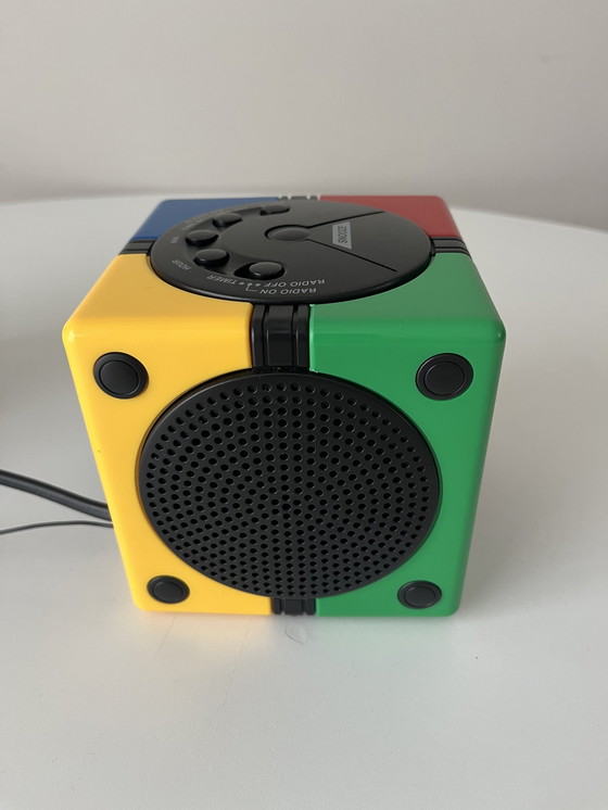Image 1 of Rubik's Cube Style Digital FM Clock Radios - Space Age Memphis