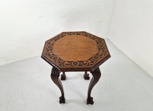 Antique Clawfoot Side Table in Oak