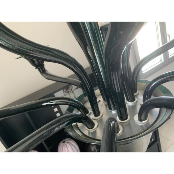 Image 1 of Lampadario in vetro verde bottiglia traslucido, stile Murano contemporaneo