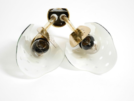 Image 1 of Very beautiful large original Mid Century Modern wall lamp made of brass and glass