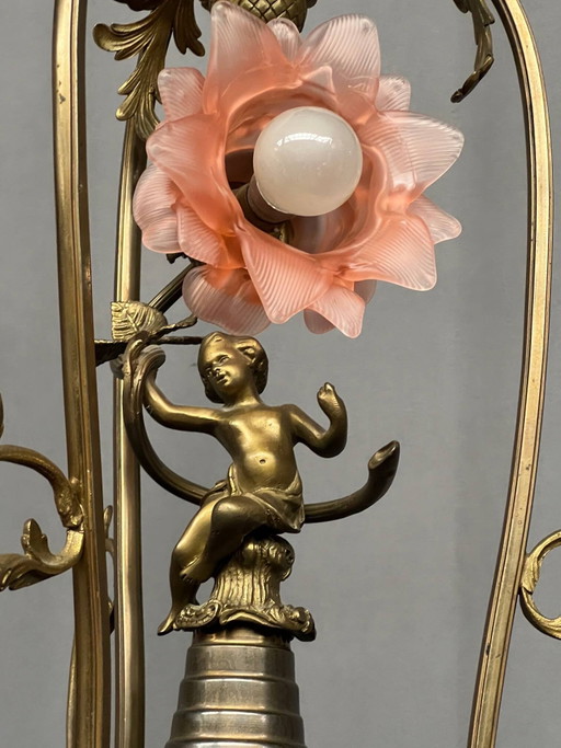 Renaissance chandelier with putti statuette. – kroonluchters, Bronze, Copper (photo 2 of 9)