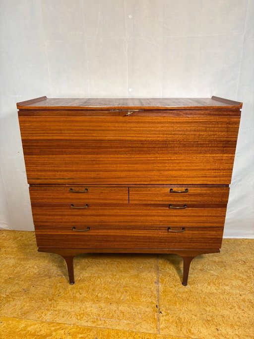 Mid-Century Retro Vintage Teak Bureau / Desk by Meredew 1960  Large Writing Surface • Danish Design Influence • Elegant Storage 