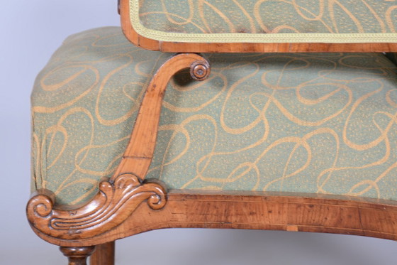 Fauteuil Biedermeier restauré, noyer, épicéa, hêtre, République tchèque, années 1830 – Textile, Wood (photo 10 of 13)