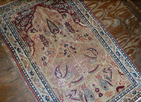 Image 1 of Tappeto persiano antico Kerman Lavar, fatto a mano, per la preghiera, 90 cm x 146 cm, anni 1880 - 1B524