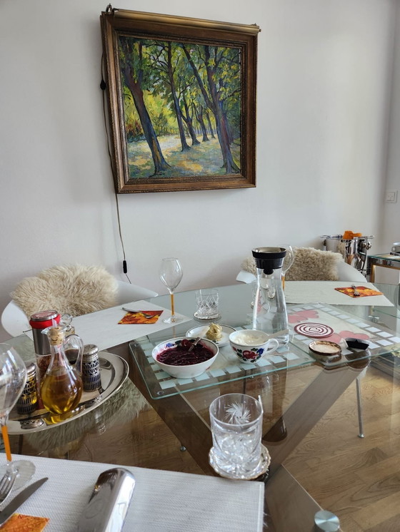 Image 1 of Elegant designer oval glass table 180x130 cm, seats 6 people - available due to relocation