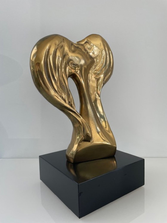 Image 1 of Sculpture en laiton « Le Couple » sur piédestal – 28,5 cm