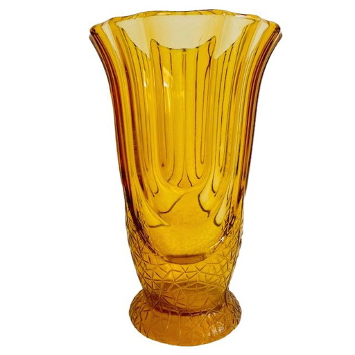 Scailmont Art Deco Vase Luxor Jaune Verre Pressé 1930s