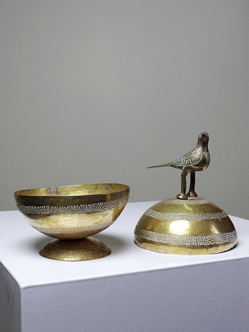 Petite Boite Globe Africaine Vintage Laiton/Bronze Doré Bénin Dahomey