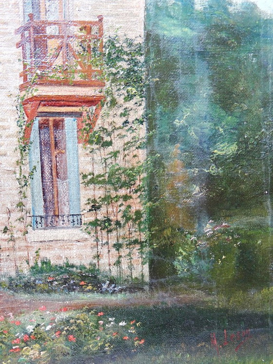 Image 1 of Grand tableau "Villa Camille" ancien années 40-60 huile sur toile signé M.Lesoll