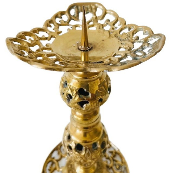 Image 1 of Vintage Messing filigraan kandelaar