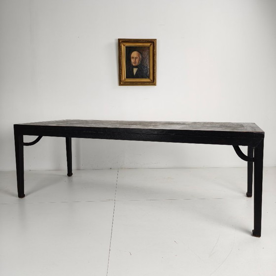 Image 1 of Tavolo da pranzo cinese Qing nero 230 cm – XVIII secolo, lacca originale