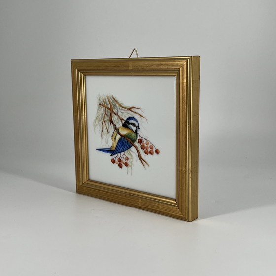 Image 1 of Augarten Vienna Handpainted Porcelain Plaque “Blue Tit” – Hubert Weidinger – 15 x 15 cm