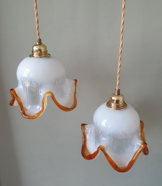 Set of 2 Vintage Murano Pendant lamps - Italy - Mid Century – Metal, Murano Glass (photo 3 of 21)